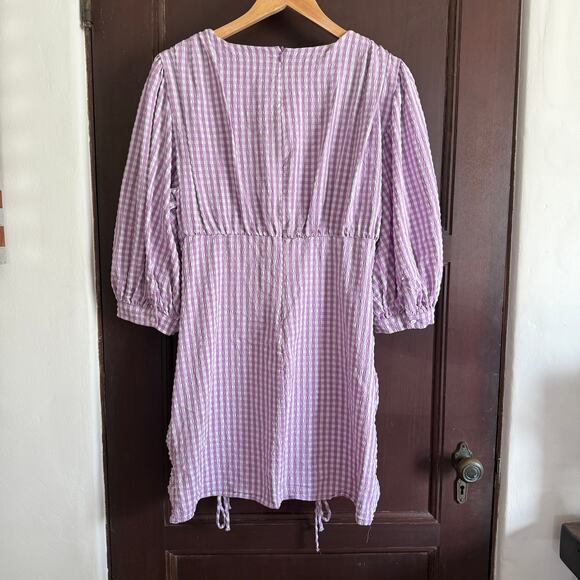 ZARA | Bloggers Favorite Lilac Purple Gingham Mini Dress Ruched Skirt |  Large - Picture 4 of 6